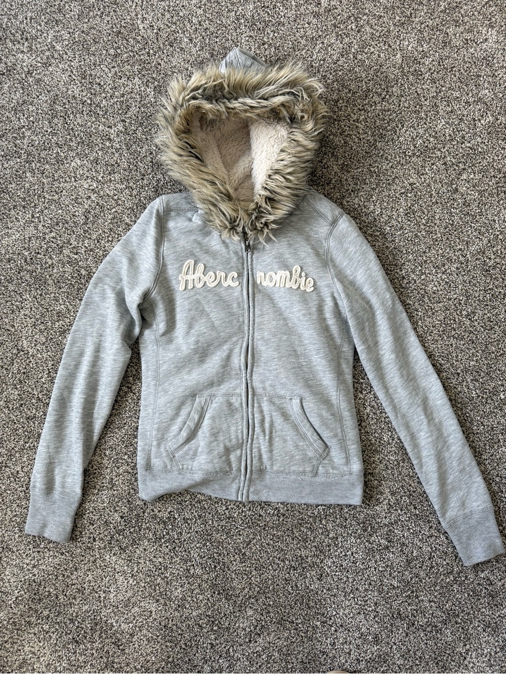 Abercrombie & Fitch Women's Vintage Zip-Up Hooded Jacket With Fur Lining Size S